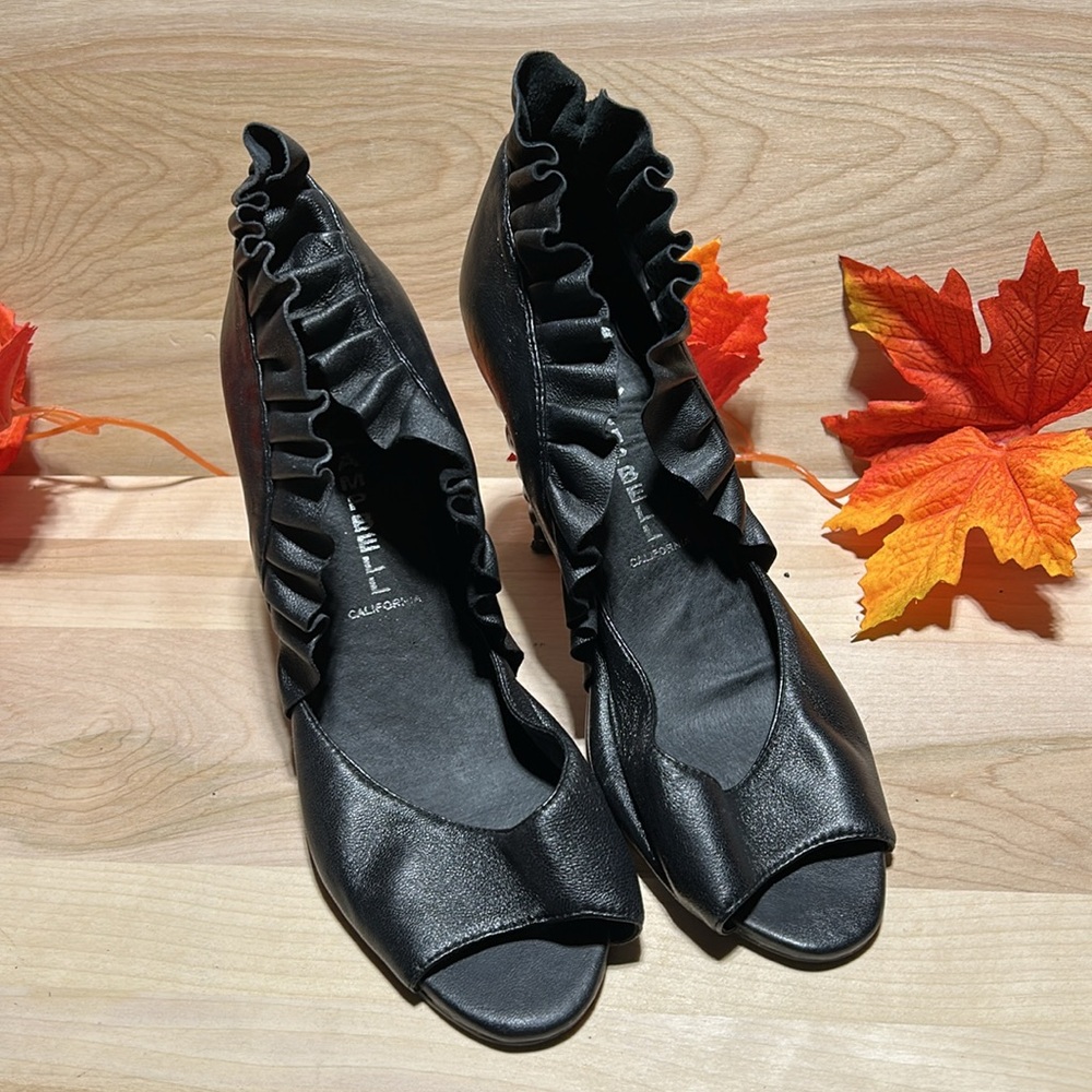 Jeffrey Campbell Black Ruffle Peep-Toe Heels